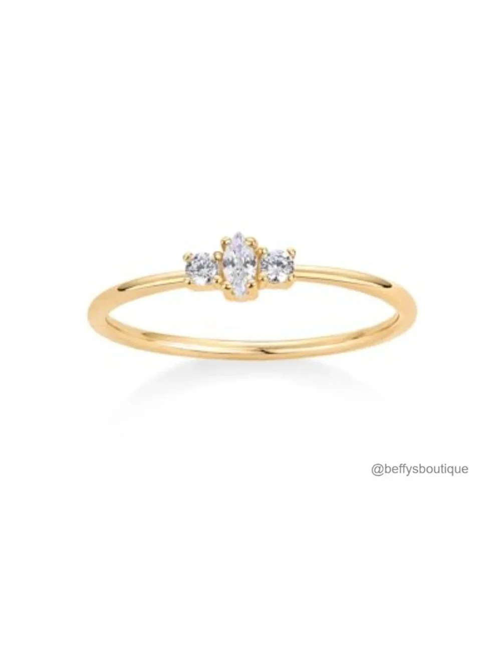 Gold Plated Marquise Round CZ Stackable Rings - Dainty Thin Band for Women